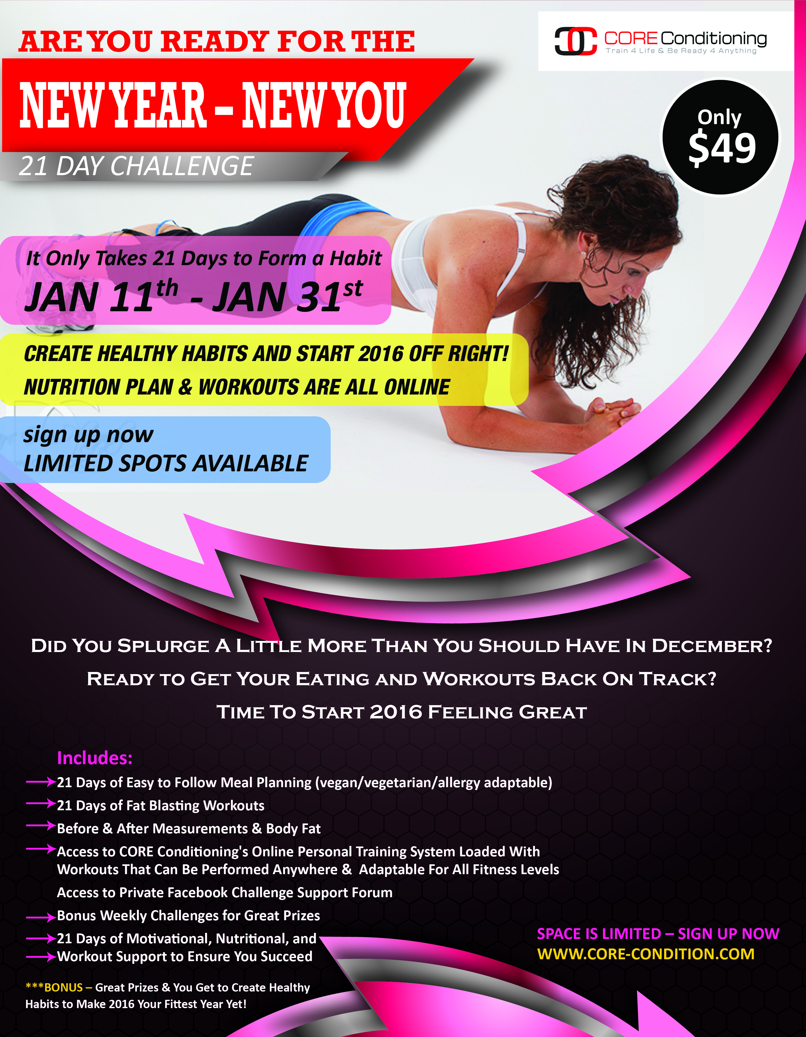 It’s Challenge Time! CORE Conditioning Present: New Year – New You – 21 Day Challenge